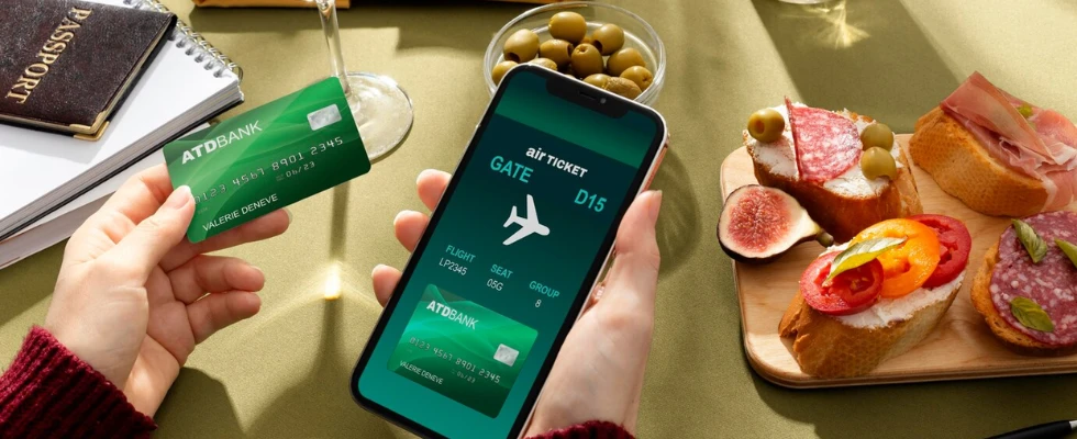 person using card in travel