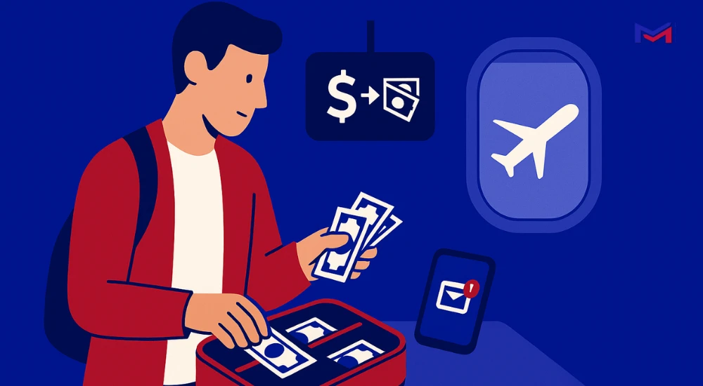 person carryin cash in a international travel