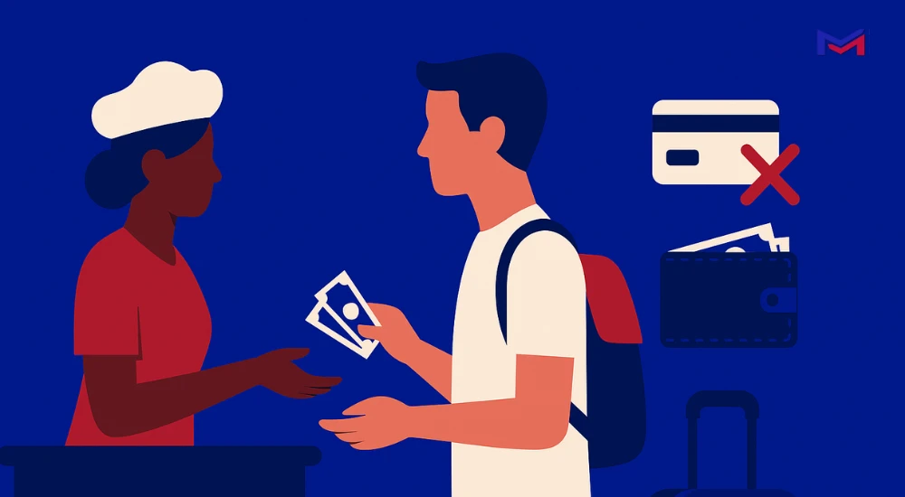 person carryin cash in a international travel